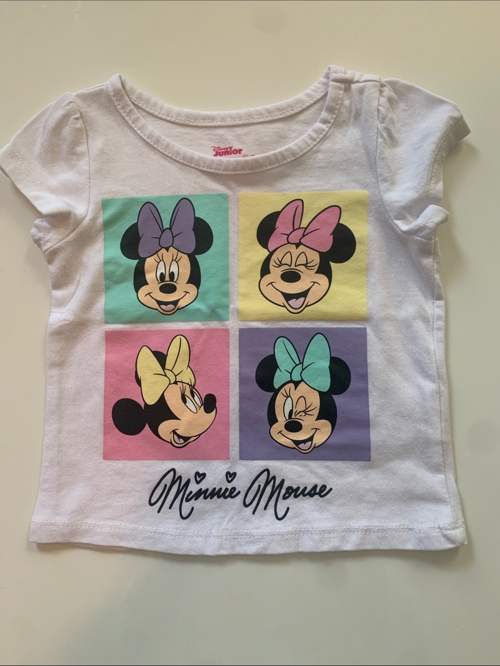 Disney White Minnie Mouse Pastel Squares Graphic Tee Size 2T